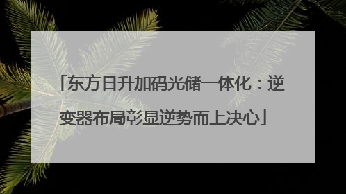 东方日升加码光储一体化：逆变器布局彰显逆势而上决心