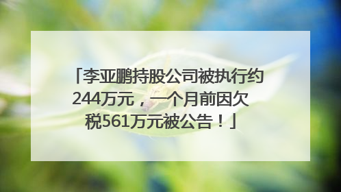 李亚鹏持股公司被执行约244万元，一个月前因欠税561万元被公告！