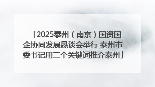 2025泰州（南京）国资国企协同发展恳谈会举行 泰州市委书记用三个关键词推介泰州
